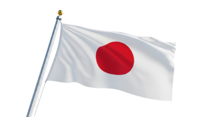 Japanese flag PNG isolated on transparent background, national symbol of Japan waving in the wind, patriotic design element
