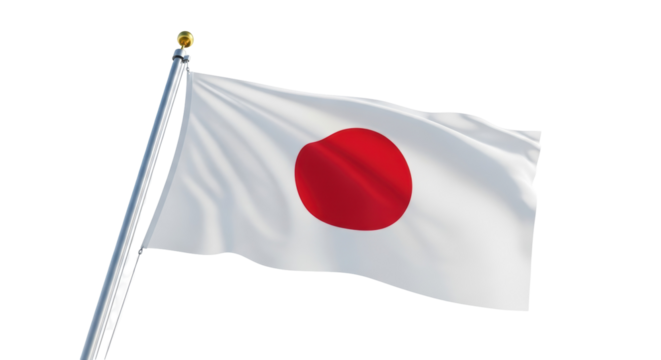 Japanese flag PNG isolated on transparent background, national symbol of Japan waving in the wind, patriotic design element