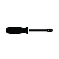 Black silhouette of a Phillips head screwdriver on white