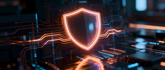 Digital Shield on Futuristic Circuit Board