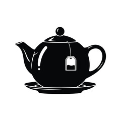 Teapot with teabag silhouette on saucer illustration silhouette