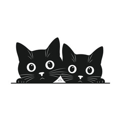 Two curious cats peeking over edge silhouette