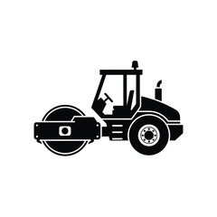 Black silhouette of a road roller on white background