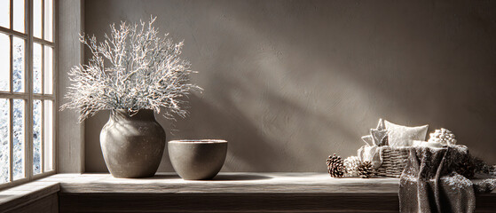 Minimal Snow-Dusted Holiday Decor in Soft Light