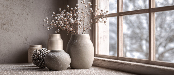 Minimal Snow-Dusted Holiday Decor in Soft Light