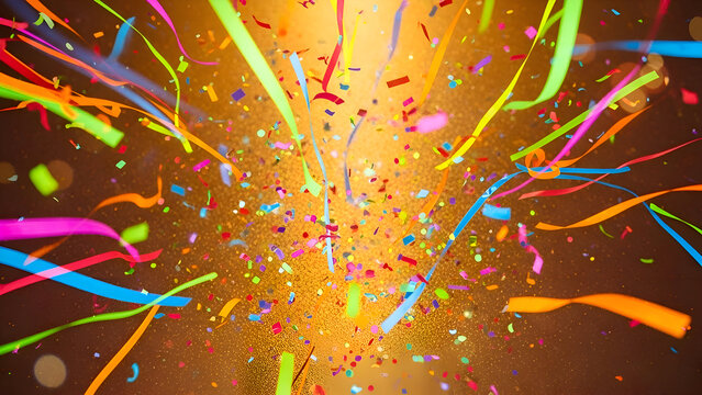Colorful confetti and streamers exploding a vibrant burst of celebration perfect for party invitations and festive backgrounds