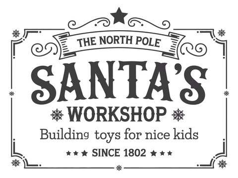  workshop direction sign on clean white background, wooden board with red and green holiday colors, element for festive advertising, greeting cards, invitations, seasonal decorations,