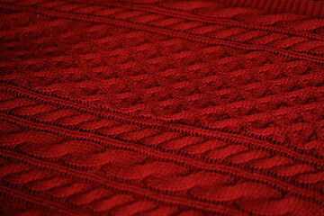 Red Knitted Fabric Texture Close Up