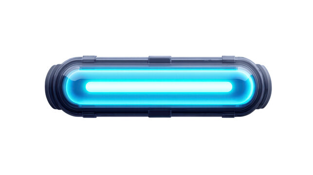 Futuristic glowing blue tube, neon light, sci fi energy source, isolated on transparent background, modern technology, vibrant illumination, digital design element