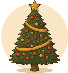 Festive Cartoon Christmas Tree with Ornaments