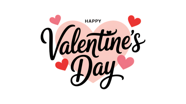 Happy valentine's day inscription with hearts, romantic celebration for couples, festive event graphic