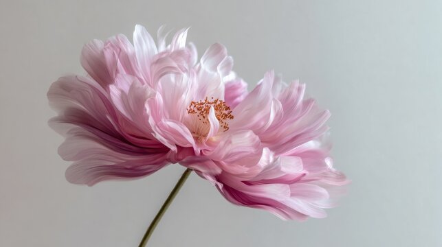 pink flower motion blur against clean white minimal background with soft lighting