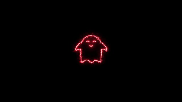 Neon cute ghost icon. Glowing neon benevolent spirit icon on dark background. A stylize glowing neon icon representing a soft, benevolent presence icon.