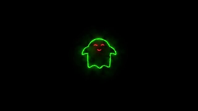 Neon cute ghost icon. Glowing neon benevolent spirit icon on dark background. A stylize glowing neon icon representing a soft, benevolent presence icon.