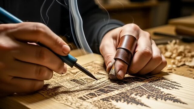 Wood Burning Art - Creating Detailed Pyrography Designs with Precision.