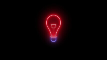 A glowing neon light bulb icon . The bulb emits a smooth, radiant glow, giving it a modern, futurist set against a dark background.