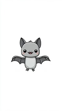 Adorable Cute Cartoon Bat Animation Isolated White Background.