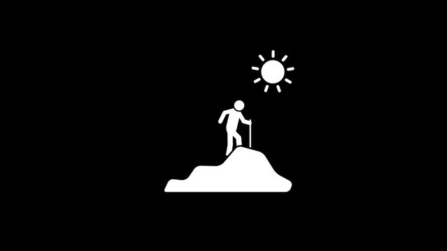 Mountain climber icon .Hiking man Silhouette. hiking man with rucksacks silhouette . Outdoor banner template Climber background .