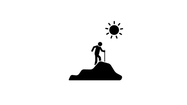 Mountain climber icon .Hiking man Silhouette. hiking man with rucksacks silhouette . Outdoor banner template Climber background .