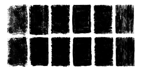 Vector set of grunge ink vertical frames. Bold texture distressed rectangular brush strokes. Textured backgrounds for badges, labels, banners, posters.