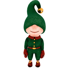 3d render christmas elf cute character toy with transparent background