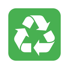 Green square button with white recycling arrows icon for eco environment