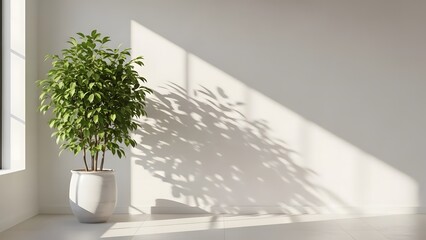 Fototapeta premium Bright Indoor Plant Casting Soft Shadows on Wall