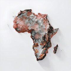 Intricate 3d render of the african continent's diverse topography, showcasing detailed elevation and geographical features isolated on white background, illustration