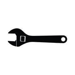 Black silhouette of an adjustable wrench on white background