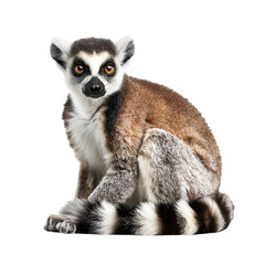 Obraz premium Ring tailed lemur sitting and looking forward isolated on transparent background