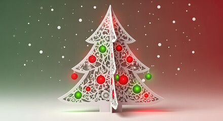 christmas card with tree and snowflakes