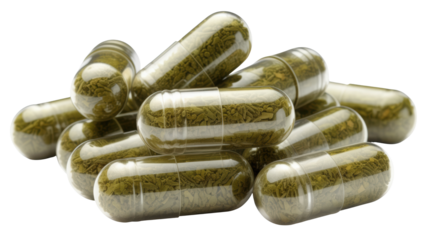 Heap of herbal supplement capsules for alternative medicine wellness and vitality