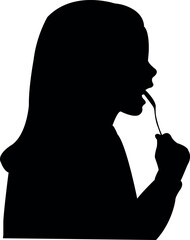 a girl eating, head silhouette vector