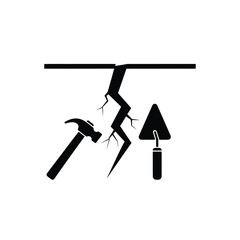 Black silhouette of hammer trowel and crack repair