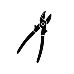 Black silhouette of metal cutting shears on white background