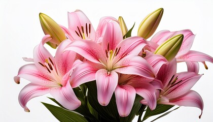 Fototapeta premium Pink Lily Flower Bouquet Isolated On Transparent Background
