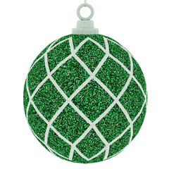 3d render green glitter christmas bauble with transparent background