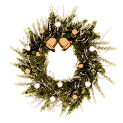 3d render christmas wreath bells ornaments with transparent background