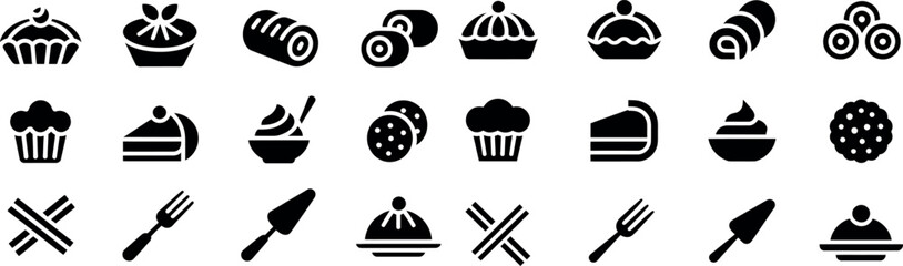 Delicious Pastries and Desserts in Black Silhouette Vector Illustration Graphic