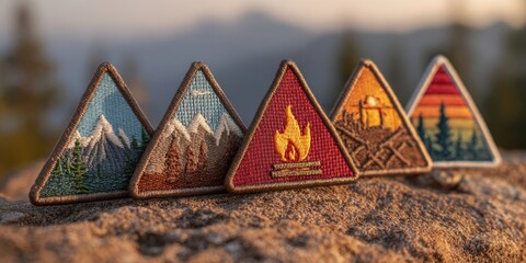Set of Outdoor Camping and Hiking Adventure Patches and Badges