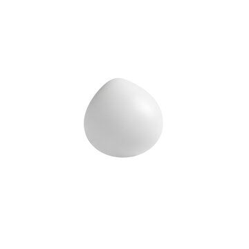 A pristine, smooth, matte white organic form like a stylized water drop on a transparent cyclorama in a high-key studio. Concept of essentialism and well-being
