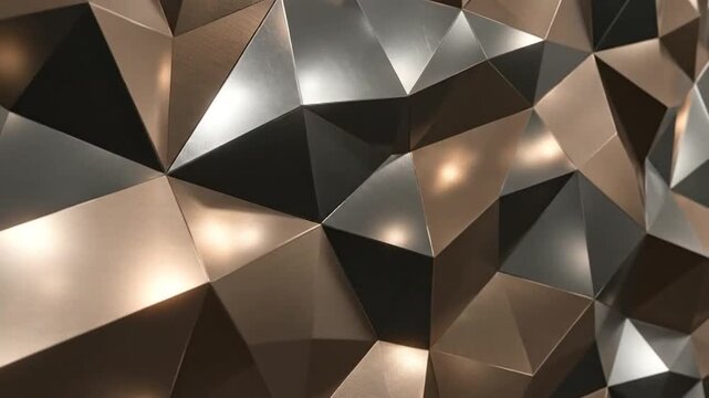 Geometric metal surfaces reflect light in a modern technology pattern.