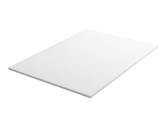 A pristine, rectangular blank white sheet of paper with crisp edges, resting on a transparent surface with an infinite white background, soft studio lighting, copy space, concept of new beginnings
