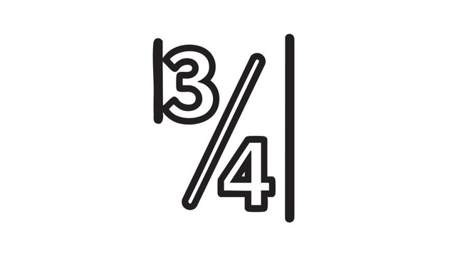 Vector graphic displaying the fraction three-quarters (3/4), conceptually representing a mathematical proportion. This clean illustration is ideal for educational content and quantitative design