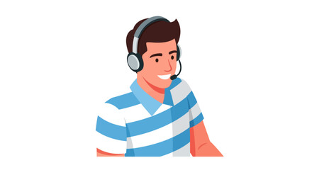 Customer support representative with headset in modern flat art style