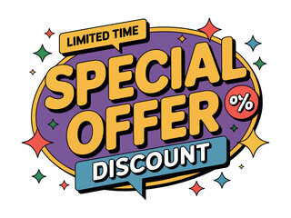 Special offer limited time discount graphic with colorful sparkles.