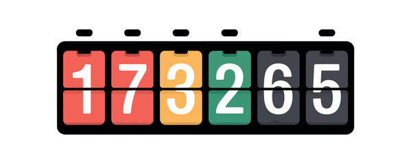 A digital flip display shows the numbers 173265.