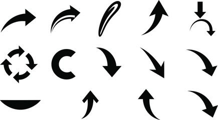 Set of black arrow icons pointing in different directions on a white background