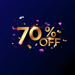 Golden 70 percent off discount number celebration confetti design