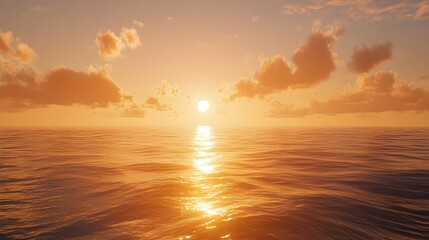 Fototapeta premium Golden sunset over rippling ocean waves water